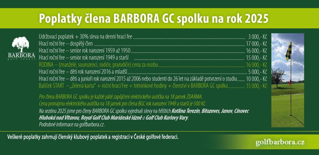 Poplatky člena BARBORA GC na rok 2025